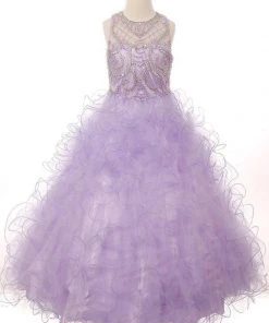 Cinderella Couture Flower Girl Dresses Girls Beaded Illusion Ball Gown With Ruffled Skirt