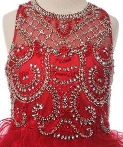 Cinderella Couture Flower Girl Dresses Girls Beaded Illusion Ball Gown With Ruffled Skirt