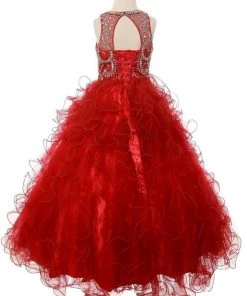 Cinderella Couture Flower Girl Dresses Girls Beaded Illusion Ball Gown With Ruffled Skirt