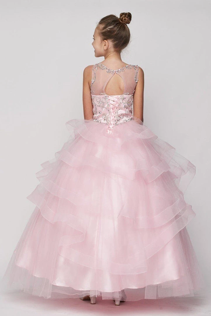 Cinderella Couture Flower Girl Dresses Girls Beaded Illusion Sleeveless Ball Gown With Layered Skirt 10 Cinderella Couture Flower Girl Dresses Girls Beaded Illusion Sleeveless Ball Gown With Layered Skirt
