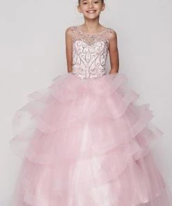Cinderella Couture Flower Girl Dresses Girls Beaded Illusion Sleeveless Ball Gown With Layered Skirt 17 Cinderella Couture Flower Girl Dresses Girls Beaded Illusion Sleeveless Ball Gown With Layered Skirt