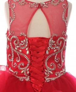 Cinderella Couture Flower Girl Dresses Girls Beaded Illusion Sleeveless Ball Gown With Layered Skirt 15 Cinderella Couture Flower Girl Dresses Girls Beaded Illusion Sleeveless Ball Gown With Layered Skirt