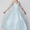 Cinderella Couture Girls Beaded Lace Off Shoulder Ball Gown With Sleeves