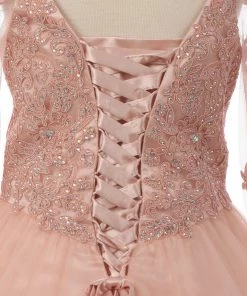 Cinderella Couture Girls Beaded Lace Off Shoulder Ball Gown With Sleeves