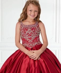 Tiffany Princess By House Of Wu Girls Long Box Pleated Satin Dress By Tiffany Princess 13591