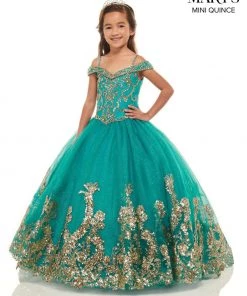 Mary's Bridal Mini Quince Collection Girls Beaded Long Cold Shoulder Dress By Mary's Bridal MQ4024 Flower Girl Dresses