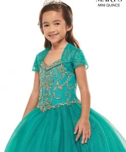 Mary's Bridal Mini Quince Collection Girls Beaded Long Cold Shoulder Dress By Mary's Bridal MQ4024 Flower Girl Dresses