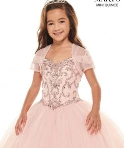 Mary's Bridal Mini Quince Collection Girls Beaded Long Cold Shoulder Dress By Mary's Bridal MQ4024 Flower Girl Dresses