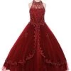 Girls Beaded Long Halter Tulle Dress By Cinderella Couture 5060 Kids