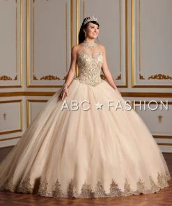 Tiffany Princess By House Of Wu Girls Beaded Long Halter Tulle Dress By Mini Quince 26881MQ