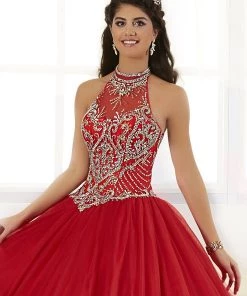 Tiffany Princess By House Of Wu Girls Beaded Long Halter Tulle Dress By Mini Quince 26881MQ