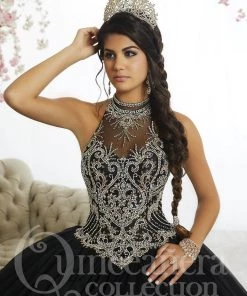 Tiffany Princess By House Of Wu Girls Beaded Long Halter Tulle Dress By Mini Quince 26881MQ