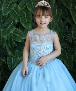 Calla Collection Flower Girl Dresses Girls Beaded Long Illusion Dress By Calla KY220