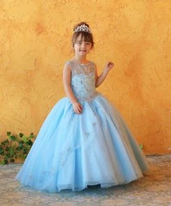 Calla Collection Flower Girl Dresses Girls Beaded Long Illusion Dress By Calla KY220