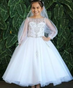 Calla Collection Girls Beaded Long Sleeve Ball Gown By Calla KY225