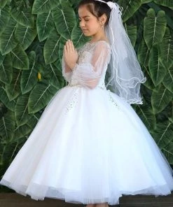 Calla Collection Girls Beaded Long Sleeve Ball Gown By Calla KY225