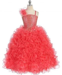 Calla Collection Girls Ruffled Long Sequin One Shoulder Dress By Calla NP060 Kids