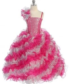 Calla Collection Girls Ruffled Long Sequin One Shoulder Dress By Calla NP060 Kids