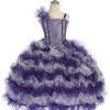 Calla Collection Girls Ruffled Long Sequin One Shoulder Dress By Calla NP060 Kids