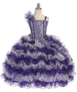 Calla Collection Girls Ruffled Long Sequin One Shoulder Dress By Calla NP060 Kids