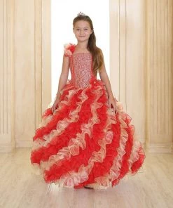 Calla Collection Girls Ruffled Long Sequin One Shoulder Dress By Calla NP060 Kids