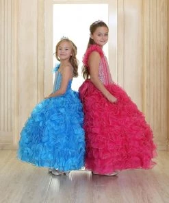 Calla Collection Girls Ruffled Long Sequin One Shoulder Dress By Calla NP060 Kids