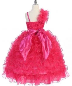 Calla Collection Girls Ruffled Long Sequin One Shoulder Dress By Calla NP060 Kids