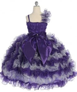 Calla Collection Girls Ruffled Long Sequin One Shoulder Dress By Calla NP060 Kids