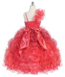 Calla Collection Girls Ruffled Long Sequin One Shoulder Dress By Calla NP060 Kids