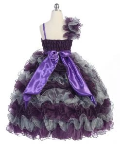 Calla Collection Girls Ruffled Long Sequin One Shoulder Dress By Calla NP060 Kids