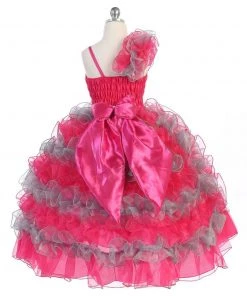 Calla Collection Girls Ruffled Long Sequin One Shoulder Dress By Calla NP060 Kids