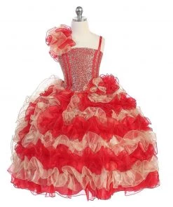 Calla Collection Girls Ruffled Long Sequin One Shoulder Dress By Calla NP060 Kids