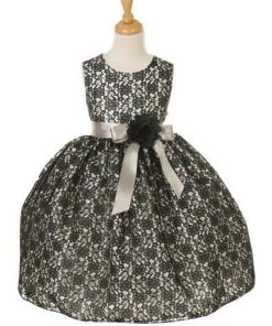 Cinderella Couture Flower Girl Dresses Girls Black Raschel Lace Tea Length Dress With Flower Sash