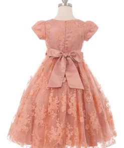 Girls Short Sleeve Chantilly Lace Dress By Cinderella Couture 9078