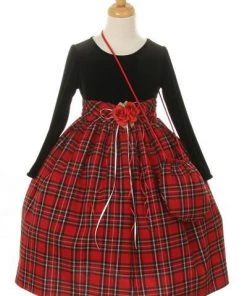 Girls Checkered Dress With Velvet Long Sleeves By Cinderella Couture ME250