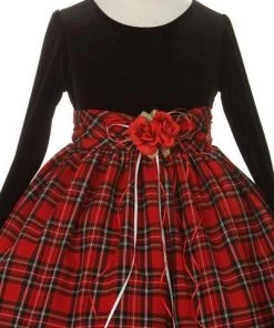 Girls Checkered Dress With Velvet Long Sleeves By Cinderella Couture ME250