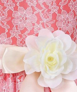 Cinderella Couture Girls Coral Raschel Lace Tea Length Dress With Sash Flower Girl Dresses