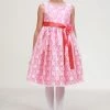 Cinderella Couture Girls Coral Raschel Lace Tea Length Dress With Sash Flower Girl Dresses