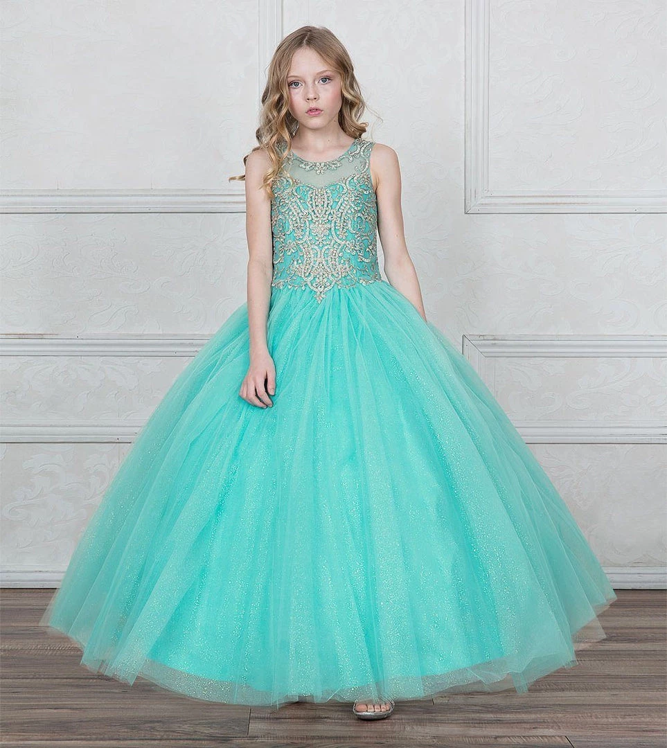 Calla Collection Flower Girl Dresses Girls Beaded Illusion Glitter Ball Gown By Calla KY205 9 Calla Collection Flower Girl Dresses Girls Beaded Illusion Glitter Ball Gown By Calla KY205