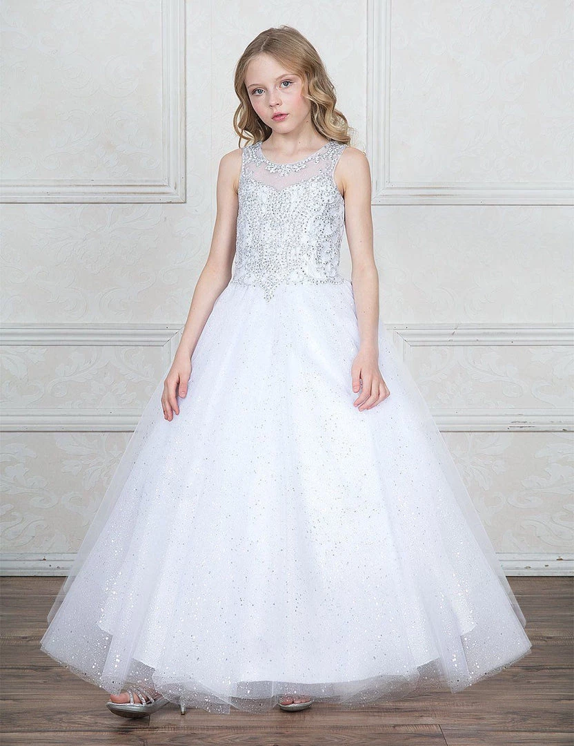 Calla Collection Flower Girl Dresses Girls Beaded Illusion Glitter Ball Gown By Calla KY205 3 Calla Collection Flower Girl Dresses Girls Beaded Illusion Glitter Ball Gown By Calla KY205