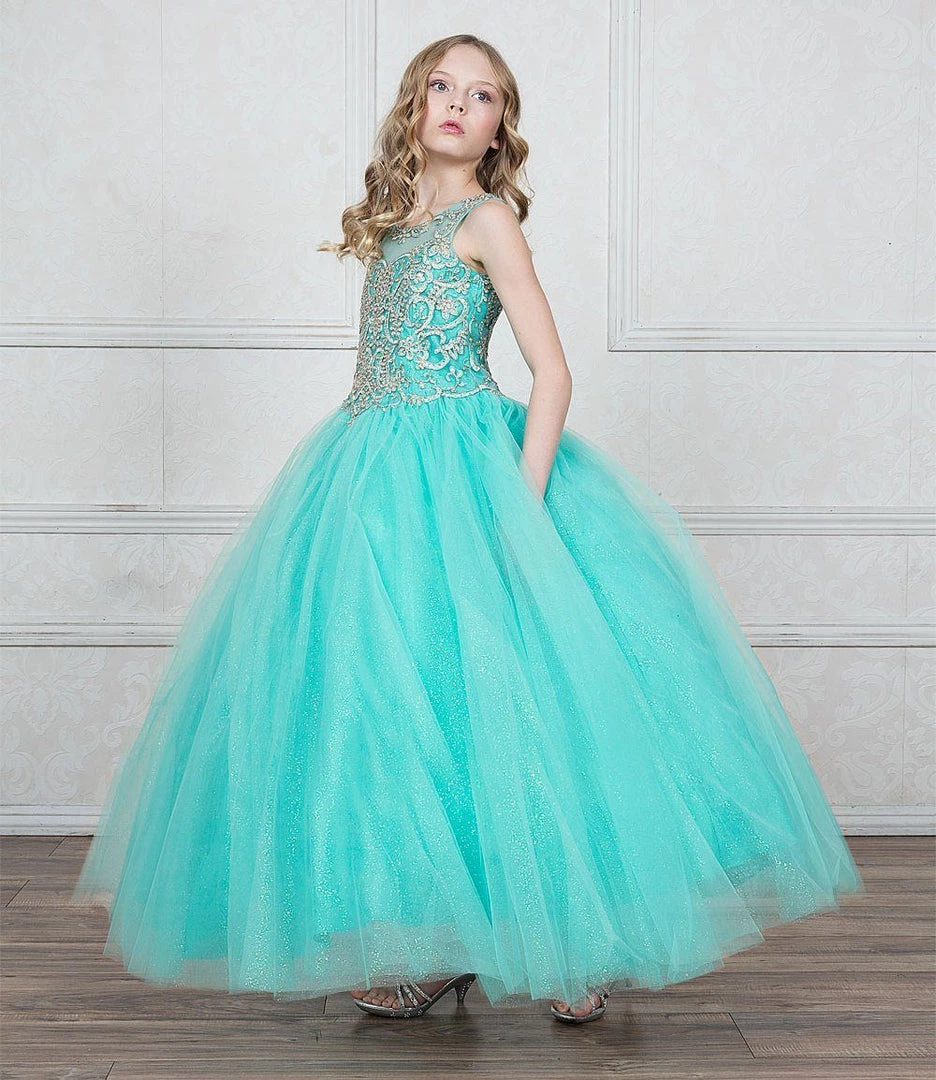 Calla Collection Flower Girl Dresses Girls Beaded Illusion Glitter Ball Gown By Calla KY205 12 Calla Collection Flower Girl Dresses Girls Beaded Illusion Glitter Ball Gown By Calla KY205