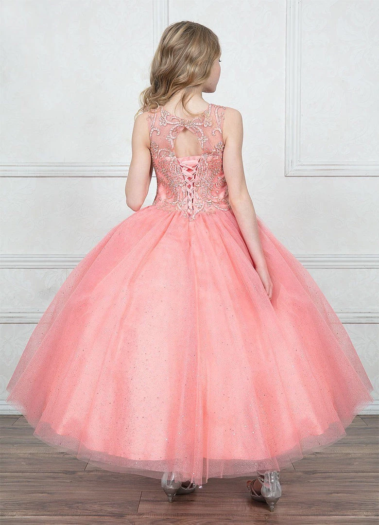 Calla Collection Flower Girl Dresses Girls Beaded Illusion Glitter Ball Gown By Calla KY205 18 Calla Collection Flower Girl Dresses Girls Beaded Illusion Glitter Ball Gown By Calla KY205