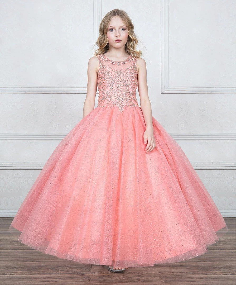 Calla Collection Flower Girl Dresses Girls Beaded Illusion Glitter Ball Gown By Calla KY205 20 Calla Collection Flower Girl Dresses Girls Beaded Illusion Glitter Ball Gown By Calla KY205