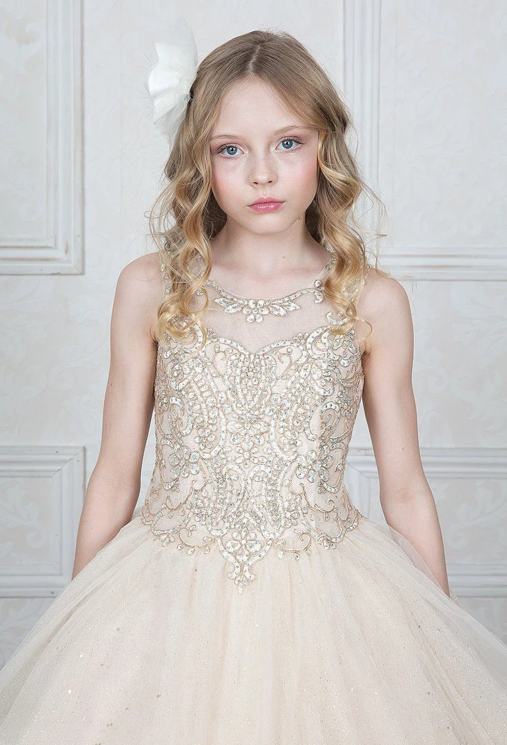 Calla Collection Flower Girl Dresses Girls Beaded Illusion Glitter Ball Gown By Calla KY205 8 Calla Collection Flower Girl Dresses Girls Beaded Illusion Glitter Ball Gown By Calla KY205