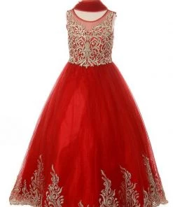 Girls Embroidered Illusion Ball Gown By Cinderella Couture 8004 Kids