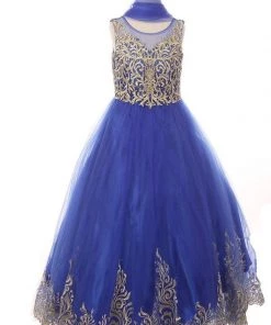 Girls Embroidered Illusion Ball Gown By Cinderella Couture 8004 Kids