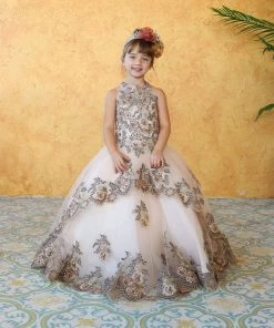 Calla Collection Flower Girl Dresses Girls Embroidered Long High Neck Dress By Calla KY214