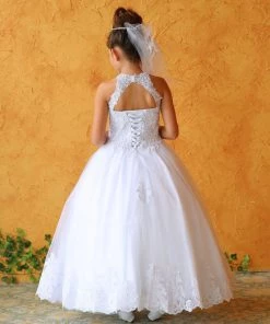 Calla Collection Flower Girl Dresses Girls Embroidered Long High Neck Dress By Calla KY214