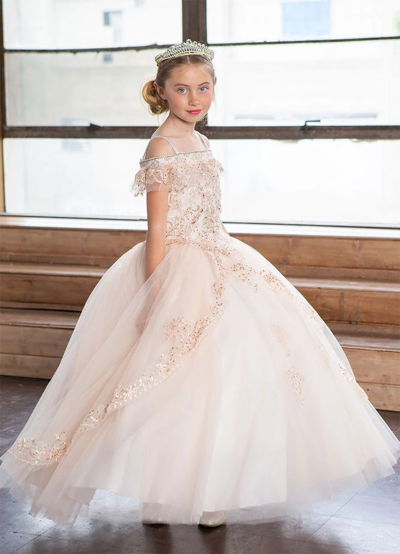 Calla Collection Flower Girl Dresses Girls Long Off Shoulder Tulle Dress By Calla KY216 15 Calla Collection Flower Girl Dresses Girls Long Off Shoulder Tulle Dress By Calla KY216