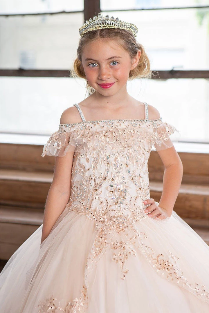 Calla Collection Flower Girl Dresses Girls Long Off Shoulder Tulle Dress By Calla KY216 14 Calla Collection Flower Girl Dresses Girls Long Off Shoulder Tulle Dress By Calla KY216